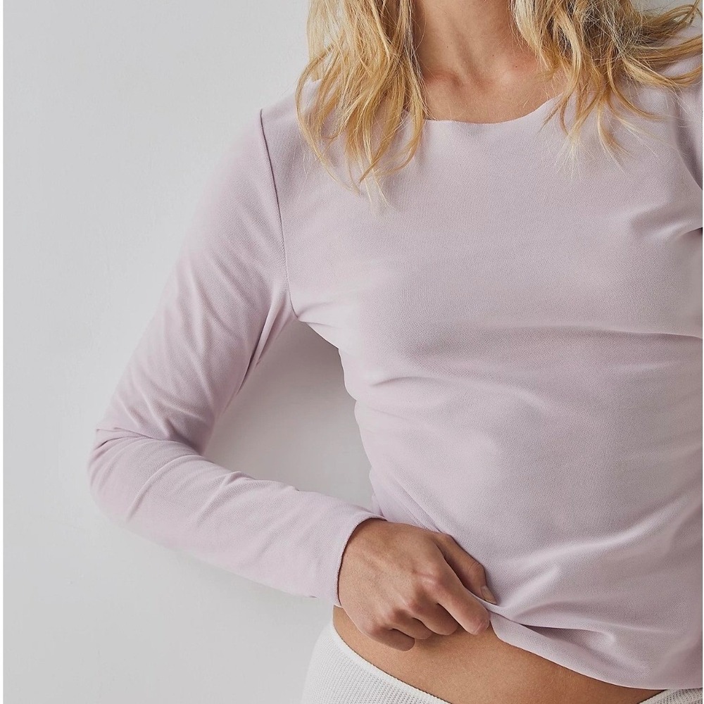 Intimately by Free People Countdown Flocked Long Sleeve Shirt in Pink, Medium
